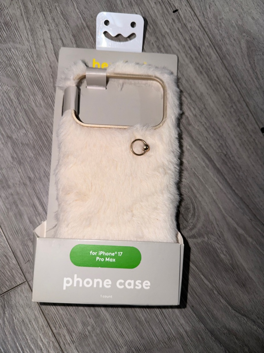 heyday Cream Fuzzy Phone Case with Gold Ring for iPhone 17 Pro Max